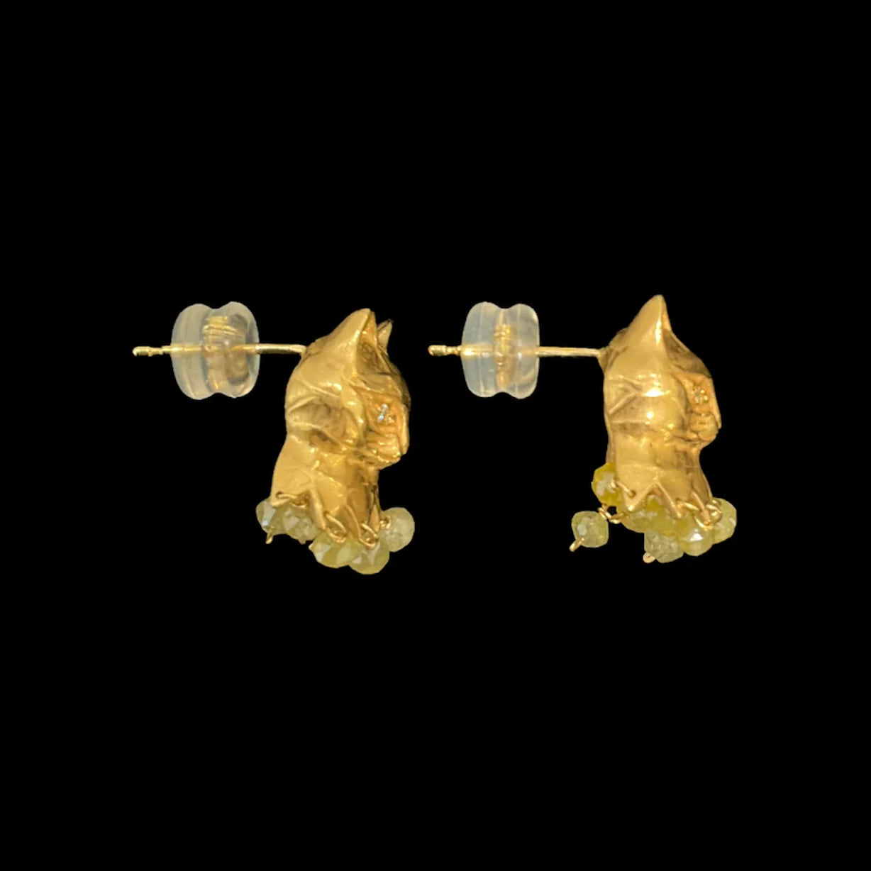 Cat with Earth Color Diamonds Earrings